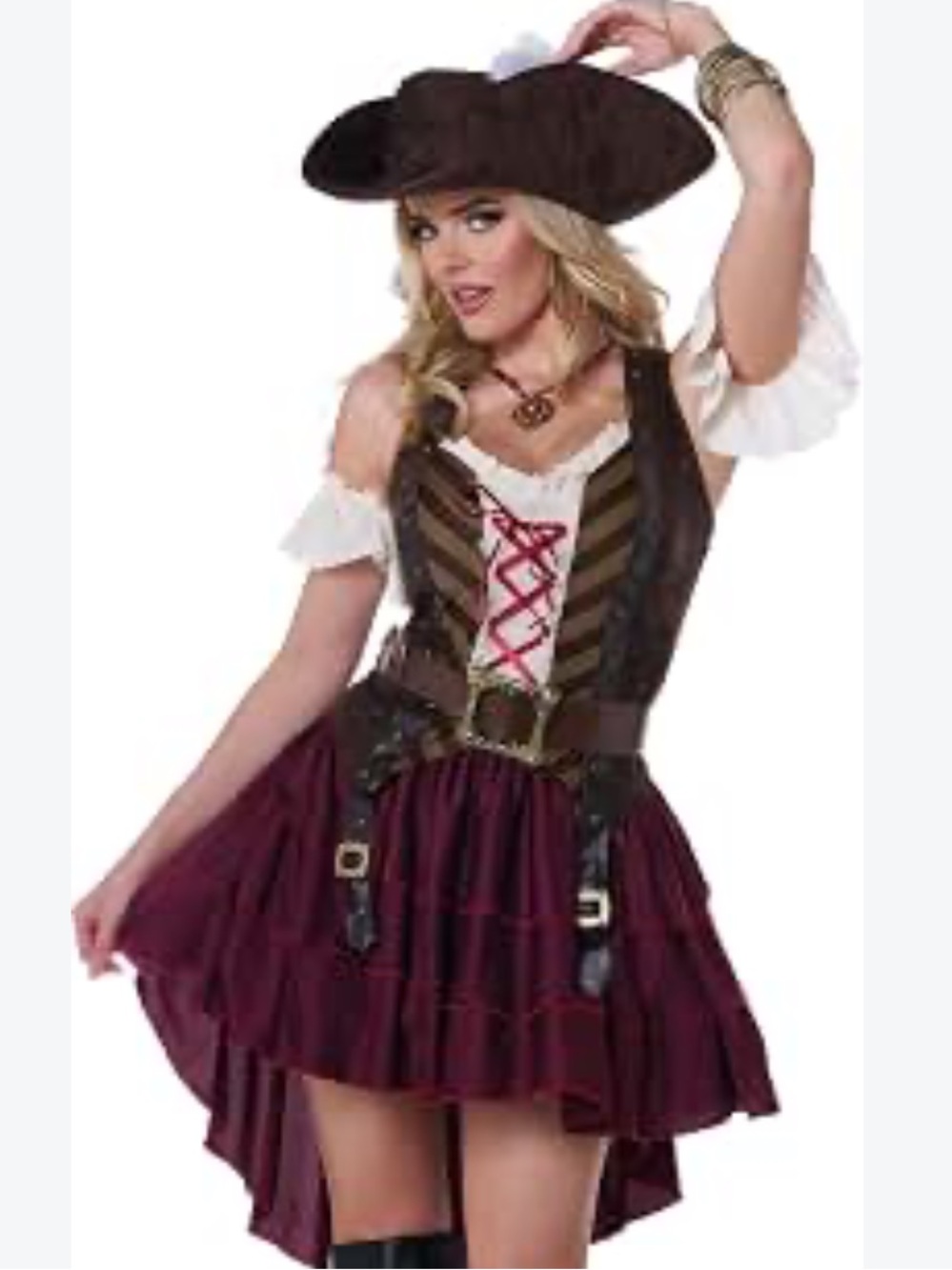 eye candy Brown and Burgundy Pirate Costume best and skirt size medium